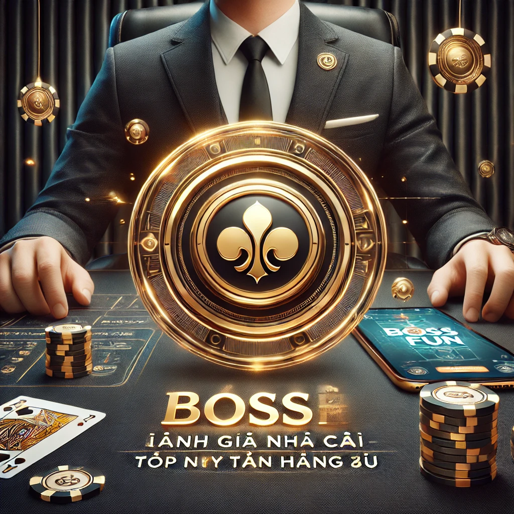 DALL·E 2024 11 26 01.38.48 A sleek and professional image representing the review of Bossfun as a top tier trustworthy online casino. The design features a golden emblem of tru